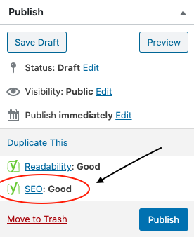 SEO Check in Publish box from SEO by Yoast