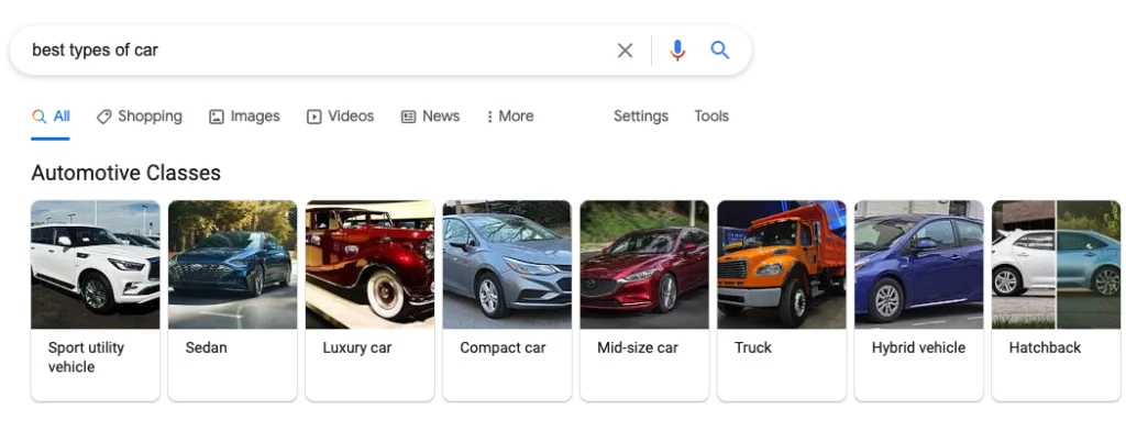 Screenshot of a Carousel Featured Snippet on Google