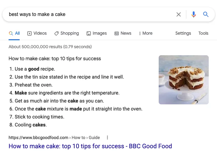 Screenshot of a Bulleted List Featured Snippet on Google