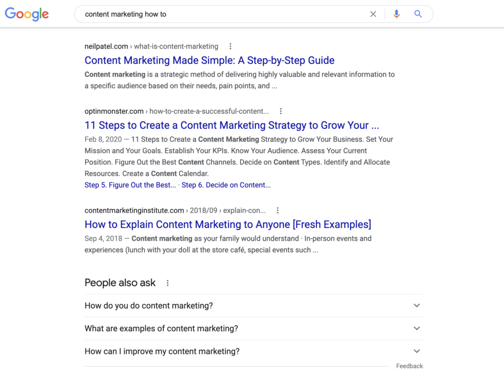 Screenshot of Google Search for How to Do Content Marketing