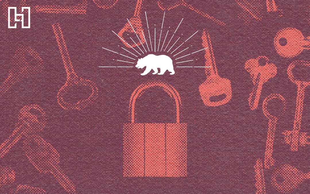 Featured graphic of California bear icon with lock and keys