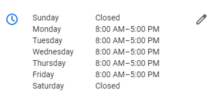 view of business hours from google my business