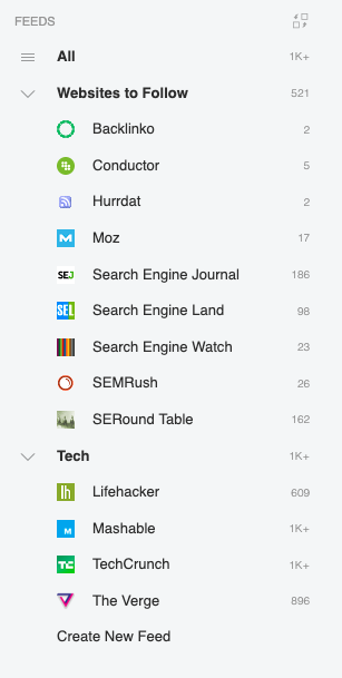 Full list of Feedly RSS Feeds Followed
