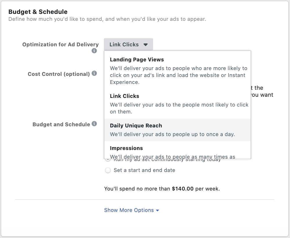 Screenshot of Facebook Ads Manager: Optimizing Your Ad Budget