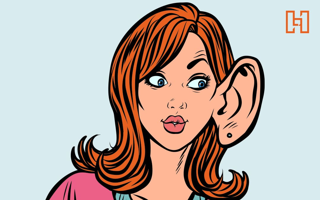 Cartoon of a Woman with an Enlarged Ear Listening | Hurrdat