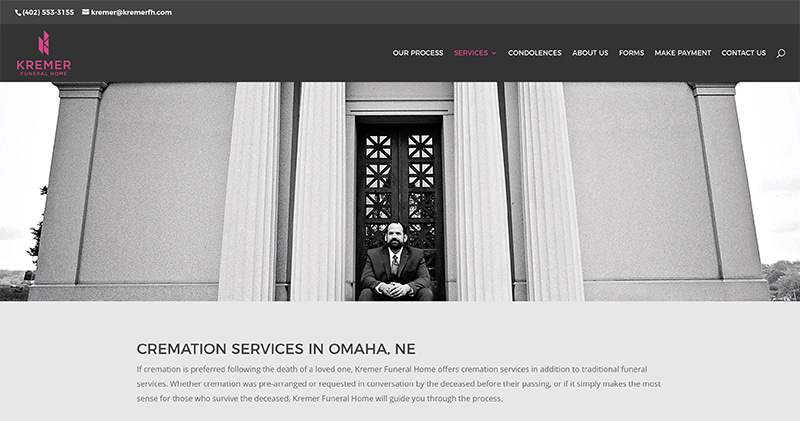Kremer Funeral Home website screenshot