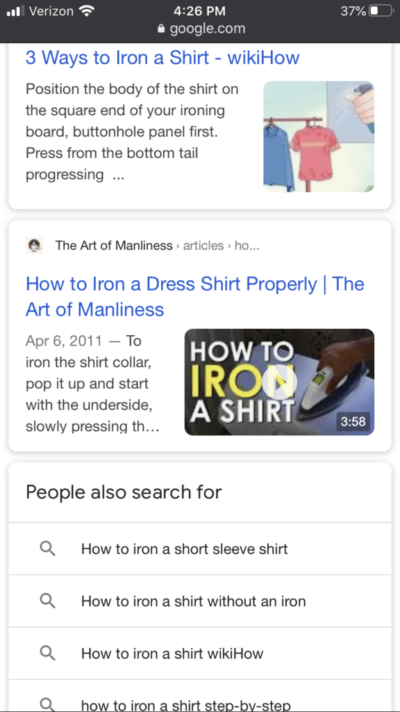Screenshot of Mobile Google Search with Video in Organic Results