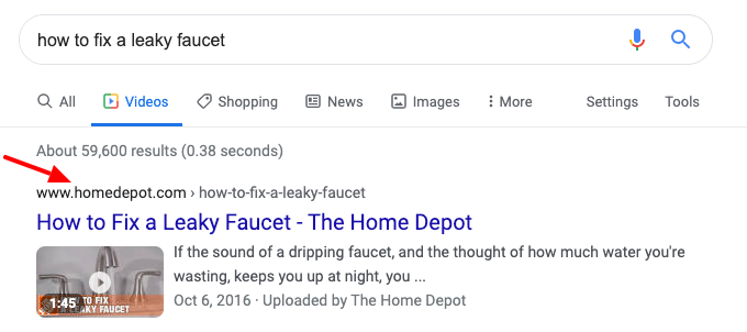 Screenshot of Google SERP for How to Fix a Leaky Faucet