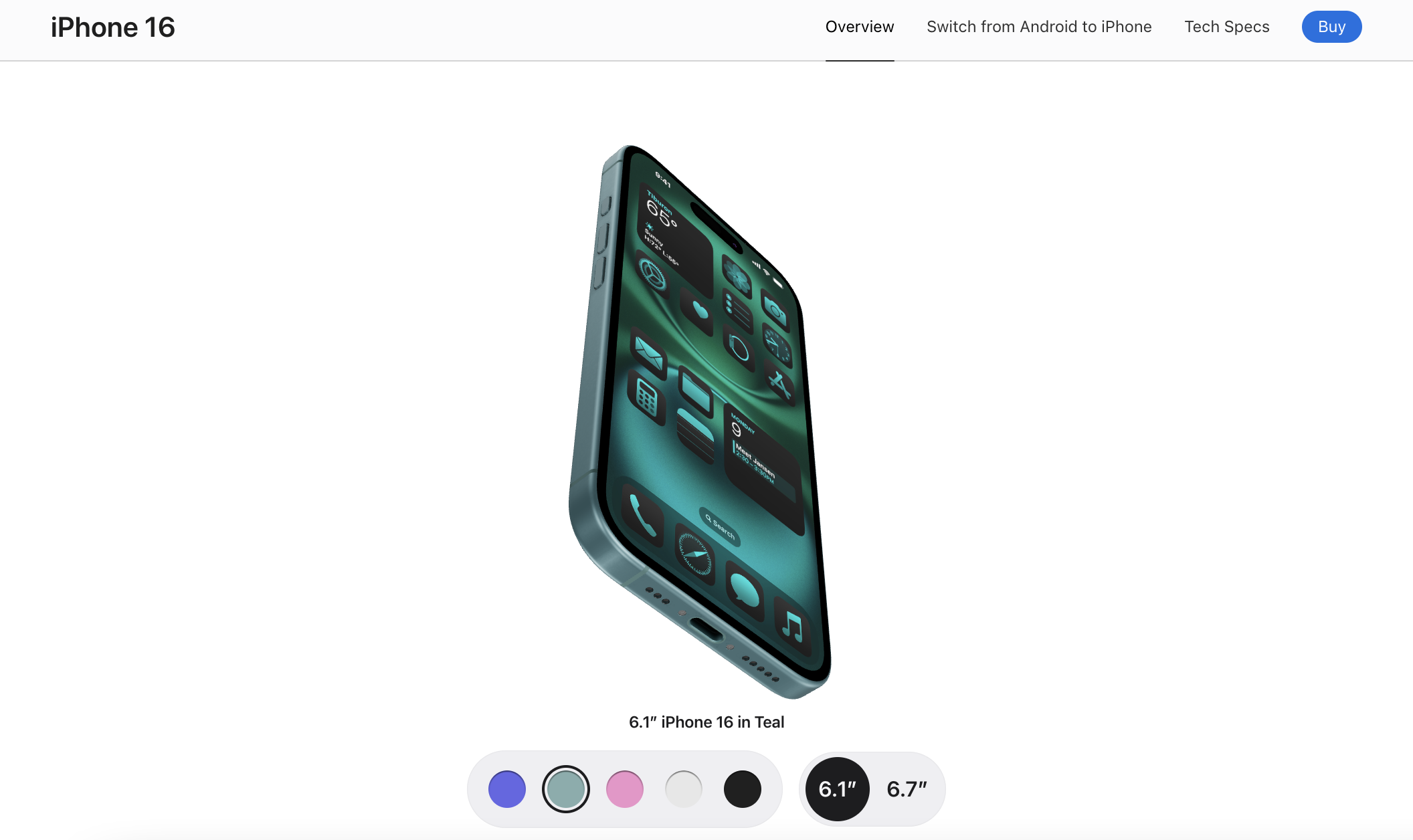 Apple iPhone 16 product page with 3D web design trend example