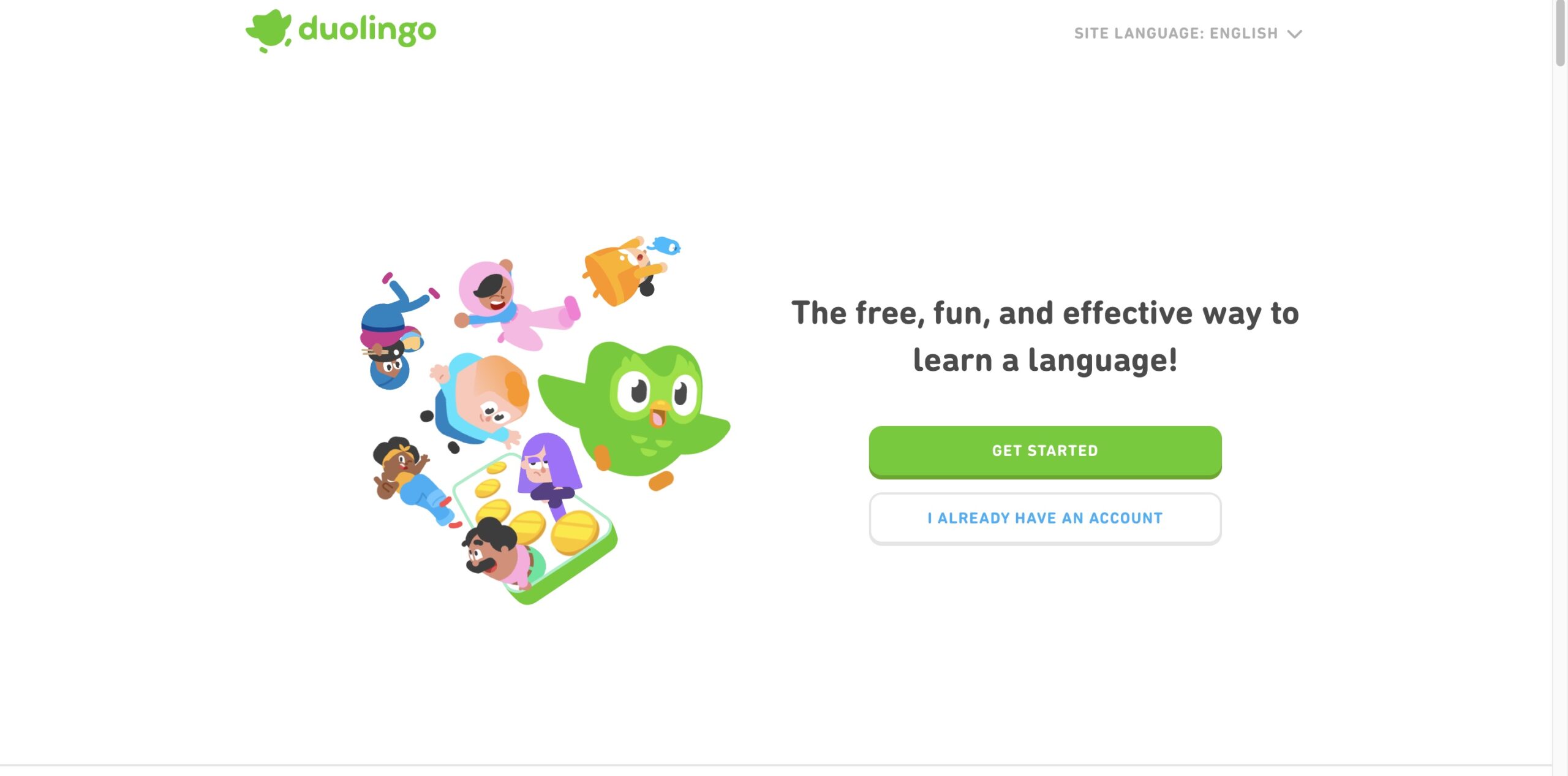 Duolingo's website with custom illustrations as web design trend example