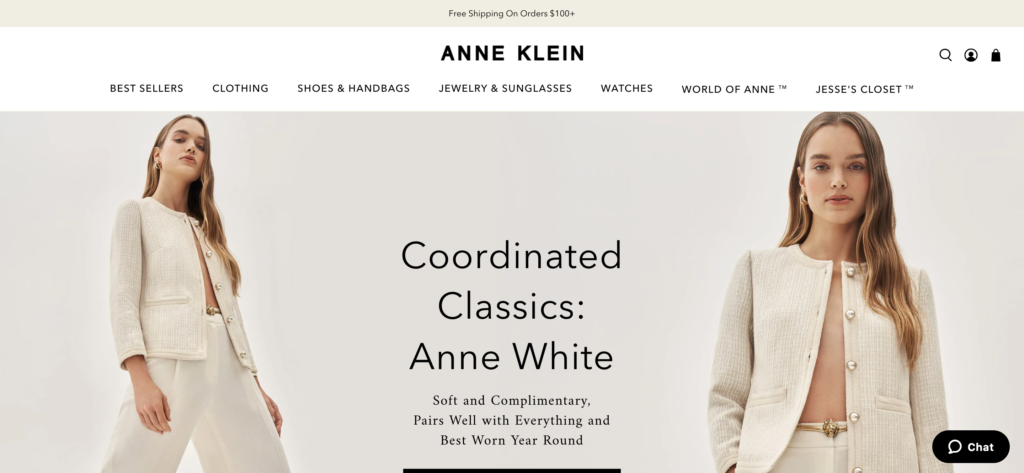 Screenshot Example of Flat Design in Web Design from Anne Klein