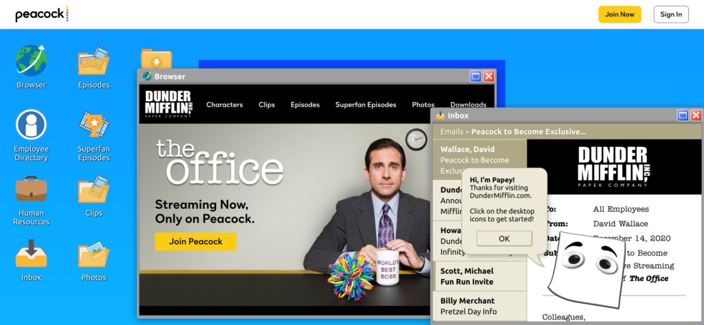 Screenshot Example of an Interactive Website Design from Peacock