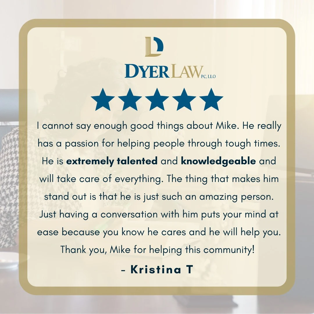 Screenshot of Dyer Law Facebook Ad with testimonial