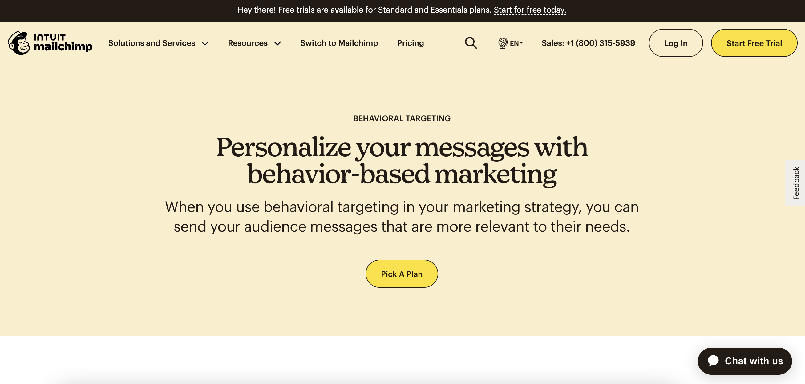 Screenshot of Behavioral Targeting page for MailChimp