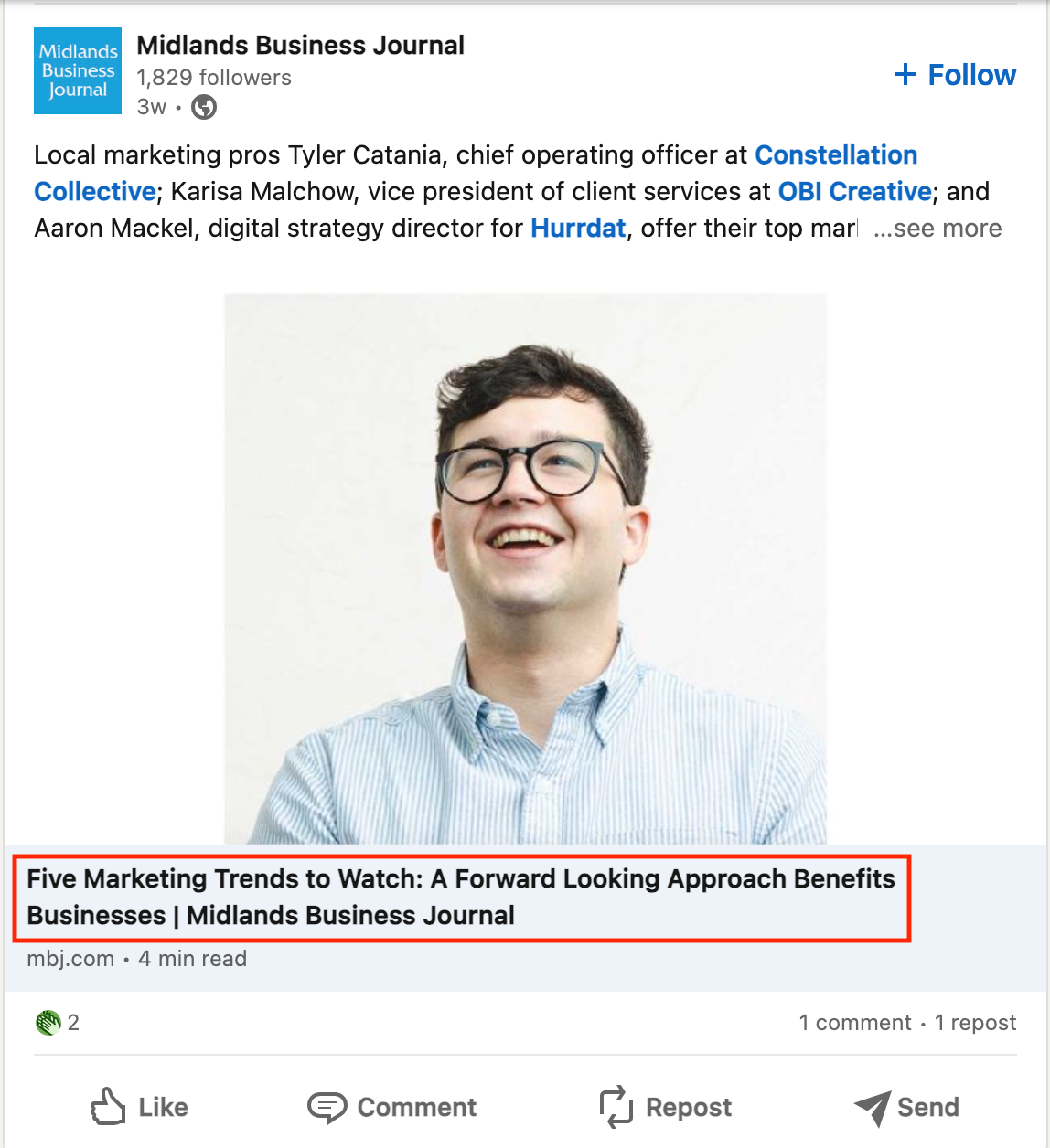 A website linked in a LinkedIn post with the title tag highlighted.