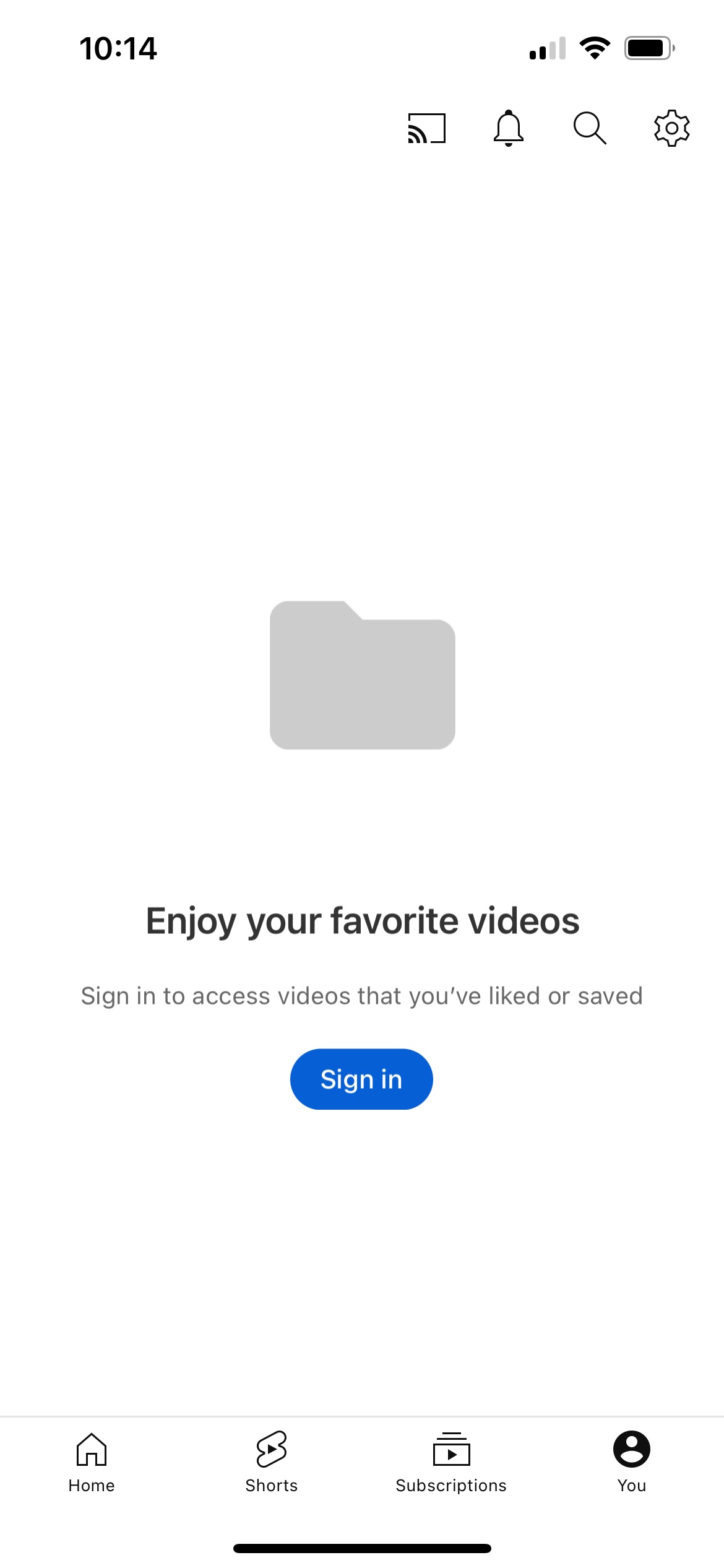 Screenshot of sign in screen on YouTube Studio app