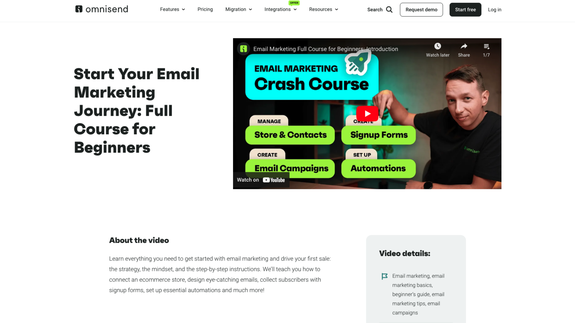 Screenshot of Omnisend's Start Your Email Marketing Journey: Full Course for Beginners class page