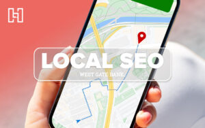 Phone with Maps pulled up and local SEO text overlay for Hurrdat Marketing local SEO case study for West Gate Bank