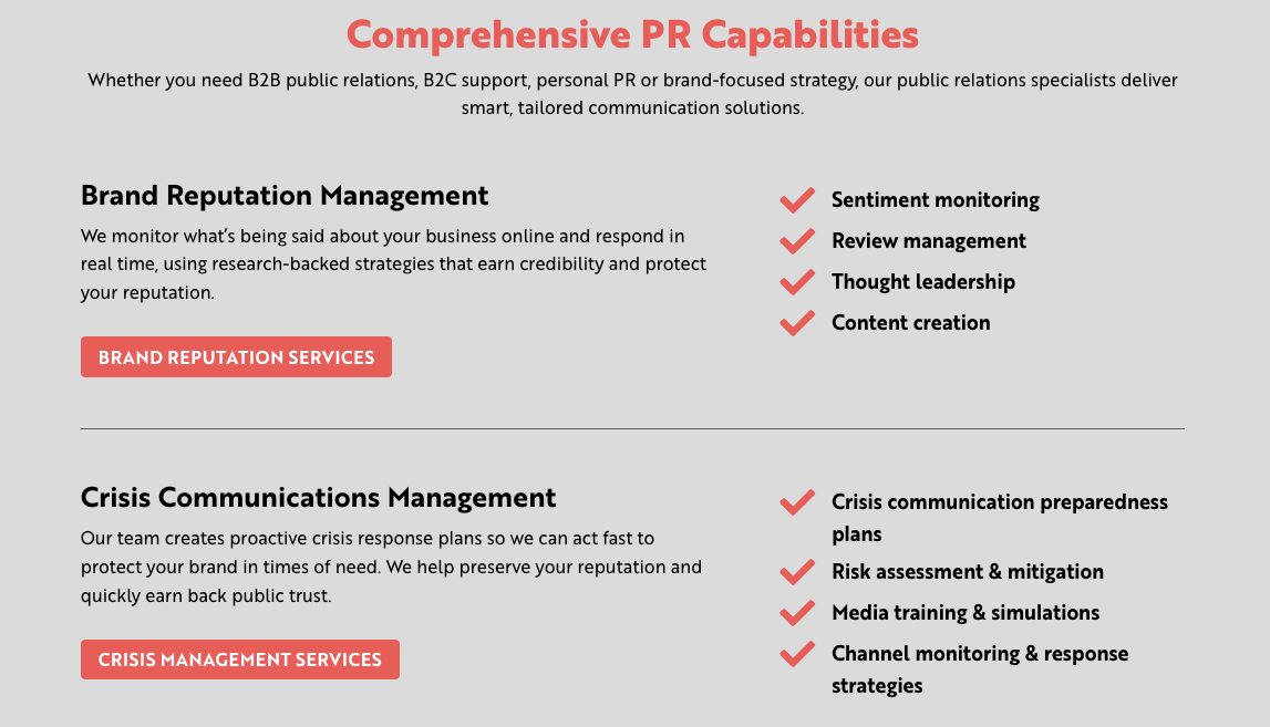 Lukas Partners website screenshot -comprehensive PR capabilities