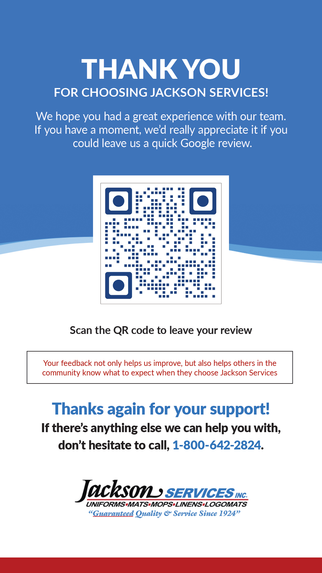 Jackson Services flyers with QR code for leaving Google reviews